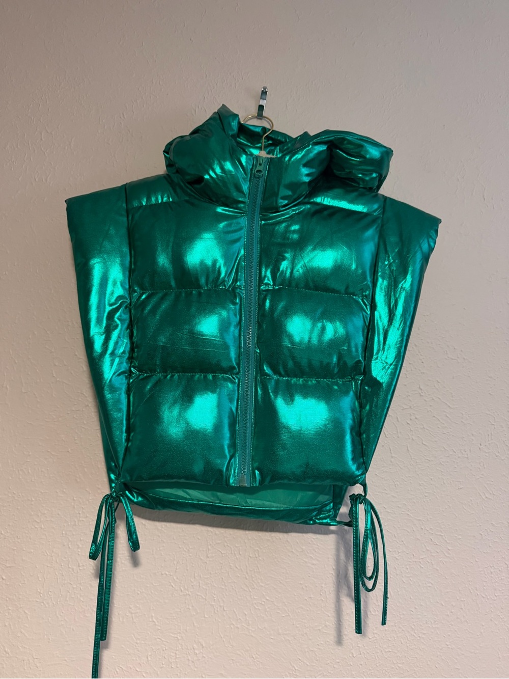 Metallic Green Puffer Vest Hoodie